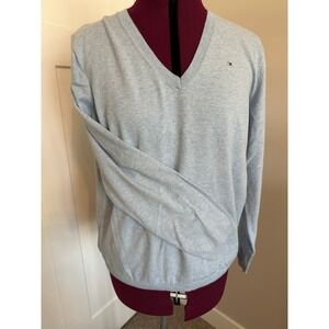 Tommy Hilfiger Mens XL  Blue V-Neck Cotton Blend Sweater Logo/Preppy/Classic